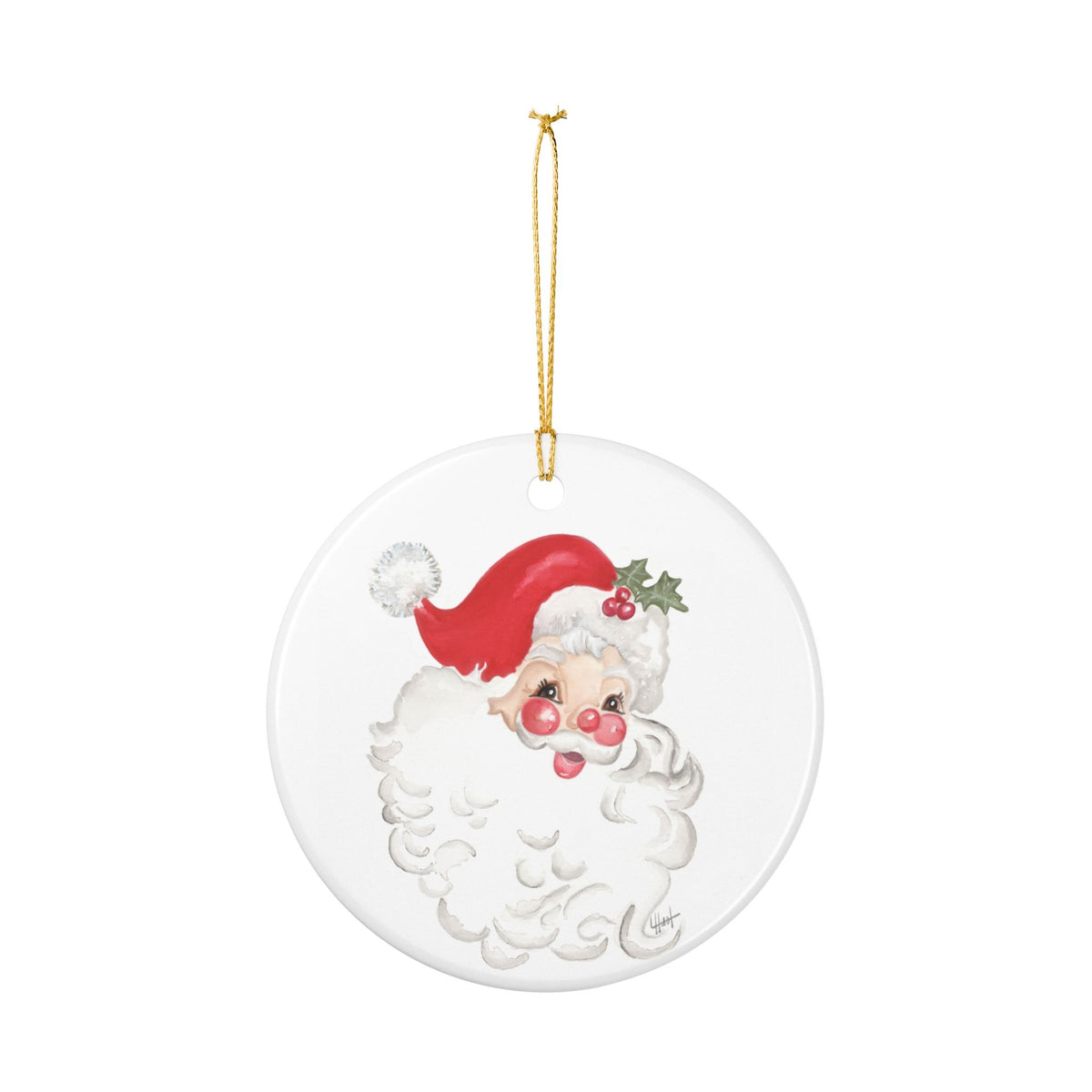 Hey Santa Watercolor Ceramic Ornament