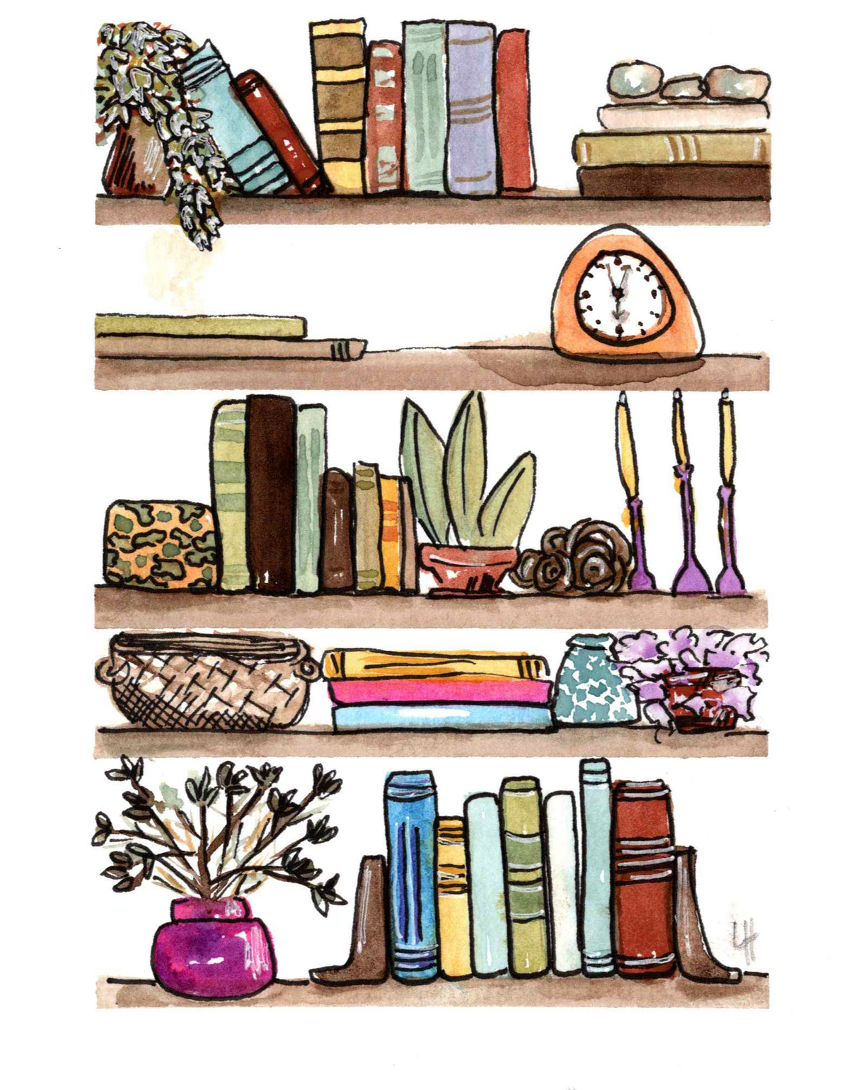 Watercolor Bookshelf Class at Studio HuArt