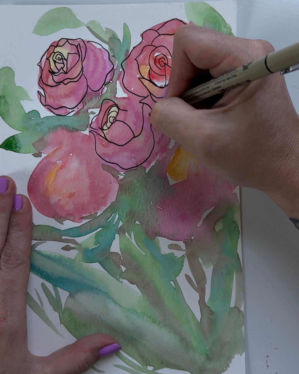 June Flower Series: Watercolor + Ink Roses