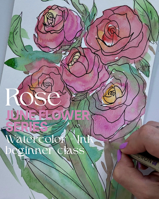 June Flower Series: Watercolor + Ink Roses